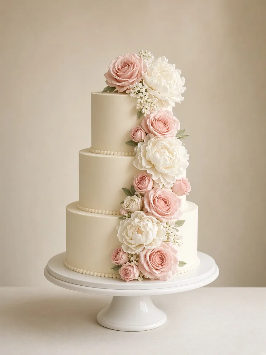 Ivory Cascade Wedding Cake